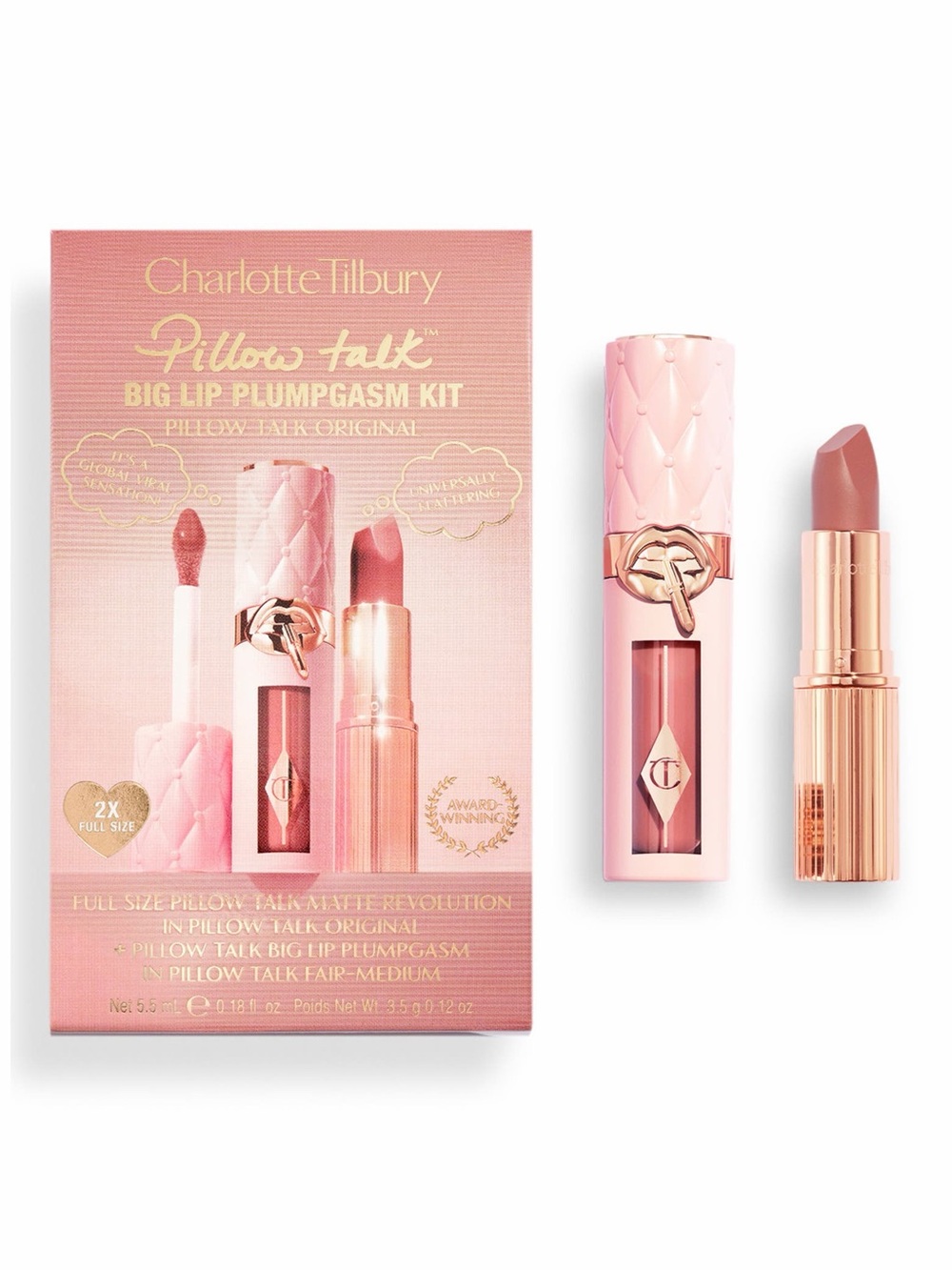 Charlotte Tilbury PILLOW TALK BIG LIP PLUMPGASM KIT w/MATTE💄+PLUMPGASM GLOSS NIB